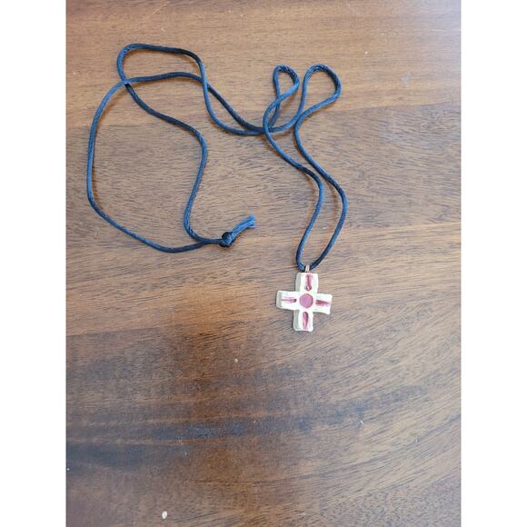 Terracota Ceramic Greek Cross Corded Necklace - Picture 1 of 3